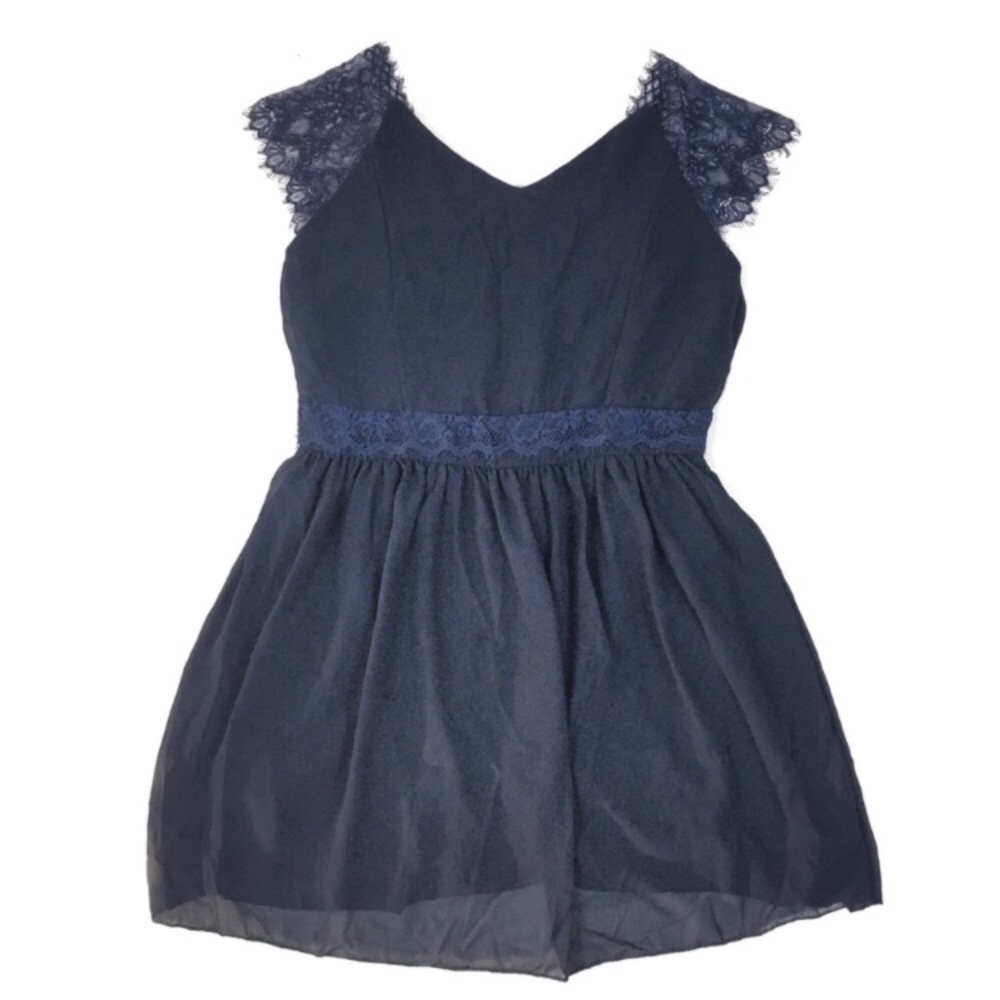 AIMEILI Dress Mini Sheer Navy Lace Lightweight Boho Minimalist Tunic Size XL NWT